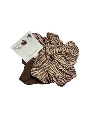 Time and Tru Brown And Zebra Cream Print Ponytail Large Scrunchies